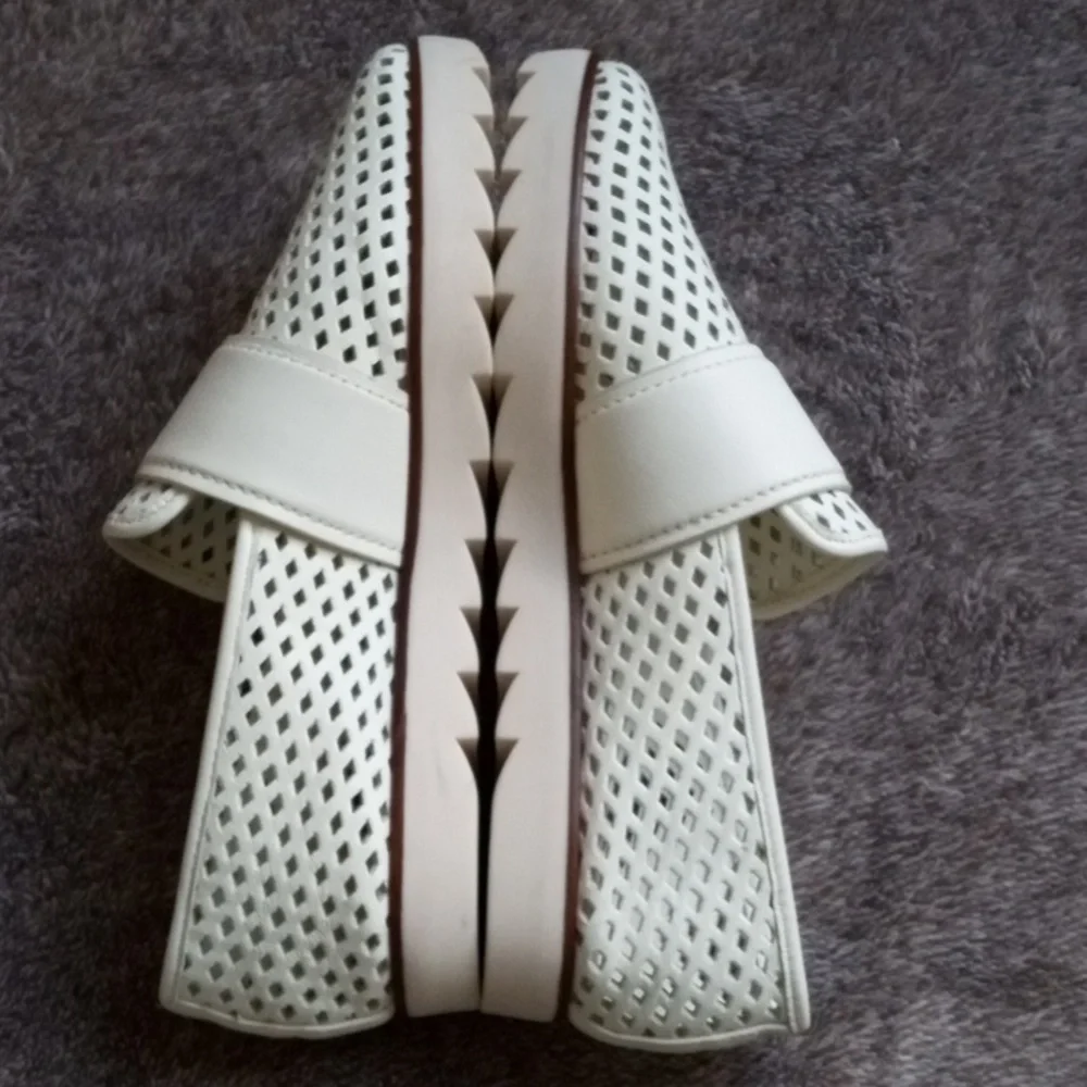 Mercedes Castillo cream perforated loafer with brown trim